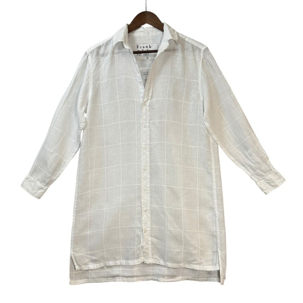 Frank & Eileen Hunter Linen Shirt Dress S White Windowpane Relaxed Coastal - Picture 2 of 8